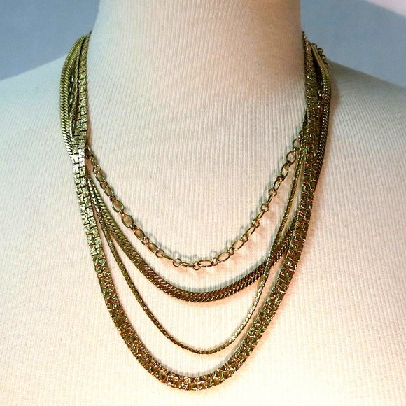 Gold Plated 4 Layered Multi Strand Necklace - Picture 2 of 6